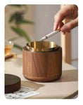 cendrier vintage en bois avec couvercle