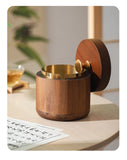 cendrier vintage en bois avec couvercle