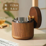 cendrier vintage en bois avec couvercle
