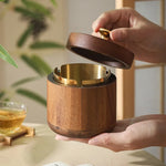 cendrier vintage en bois avec couvercle