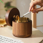 cendrier vintage en bois avec couvercle