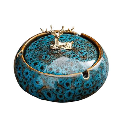 Cendrier marocain en céramique, arabesques sur métal